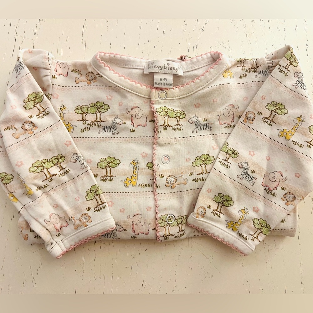 Kissy Kissy, Pink and Green Animal Print Baby Footie Onesie (6-9mo)